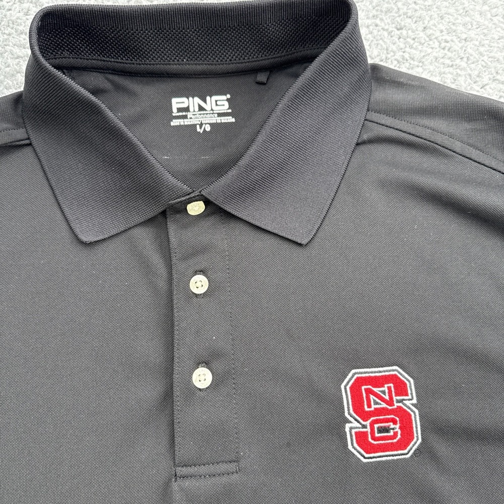 NC State Ping Performance Golf Polo Shirt Mens Large Black Short Sleeve